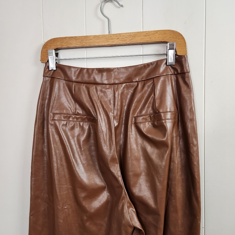 Shein Brown Straight Leg High Waisted Rise Pants Faux Leather Vegan Minimalist - Picture 5 of 12